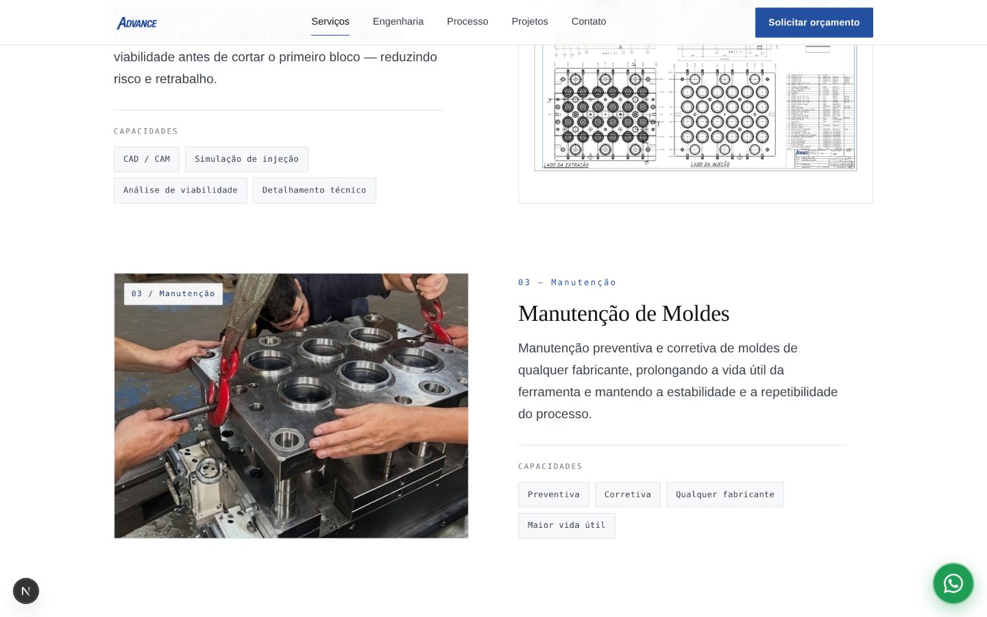 Seção de engenharia — CAD/CAM e manutenção de moldes