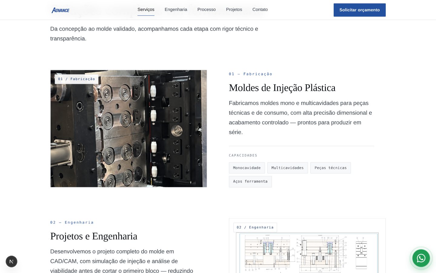 Seção de serviços — fabricação de moldes